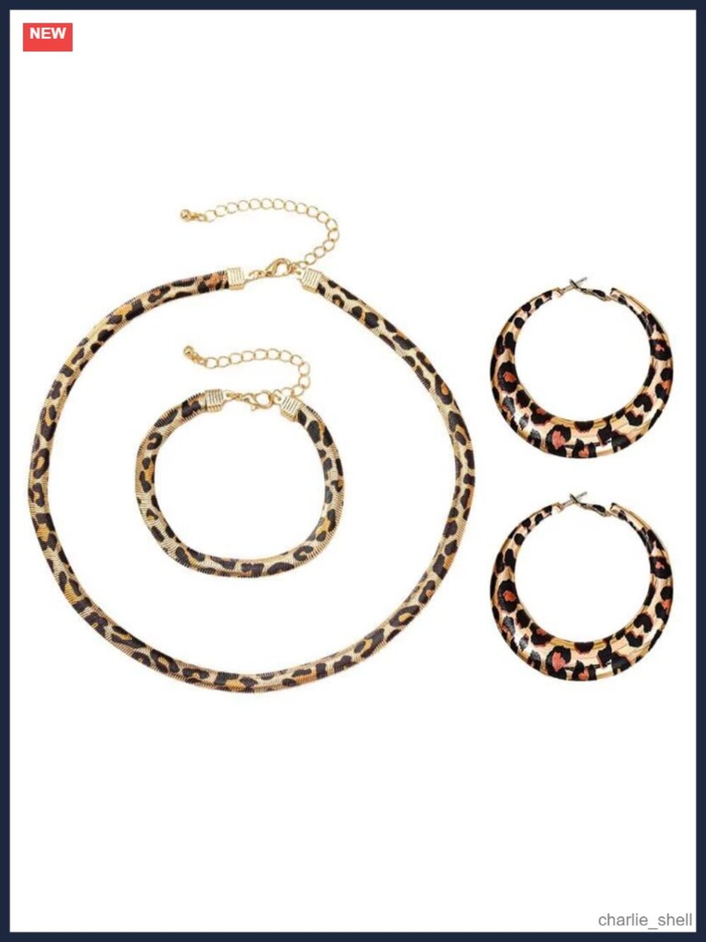 Leopard Print Alloy Jewelry Set Earrings Bracelet Necklace for Women Prom Party